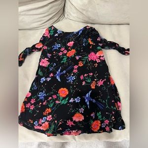 Black floral crepe dress.